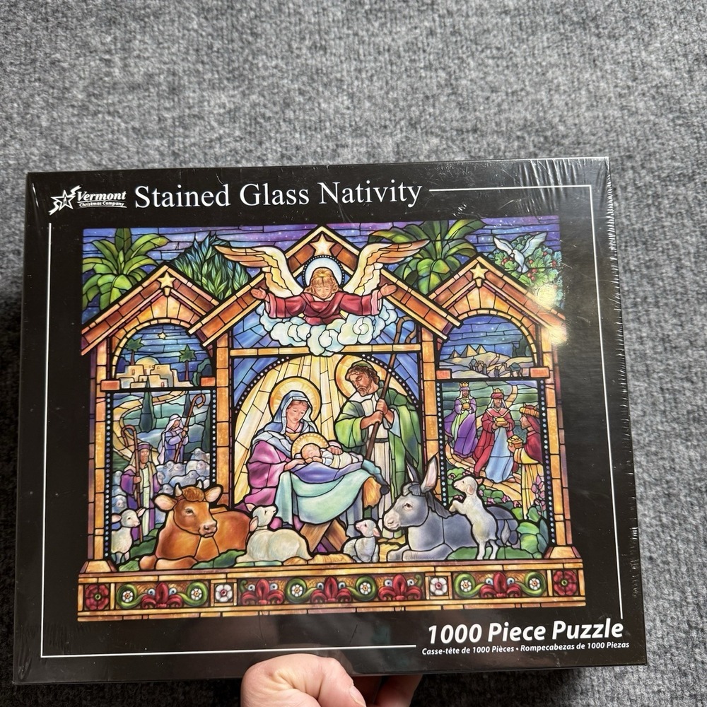 Vermont Christmas Company Stained Glass Nativity 1000 Piece Jigsaw Puzzle NEW